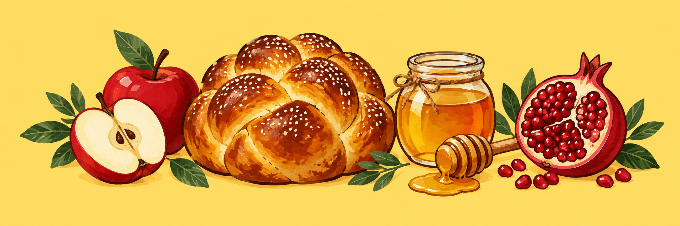 Apples, honey, challah and pomegranates